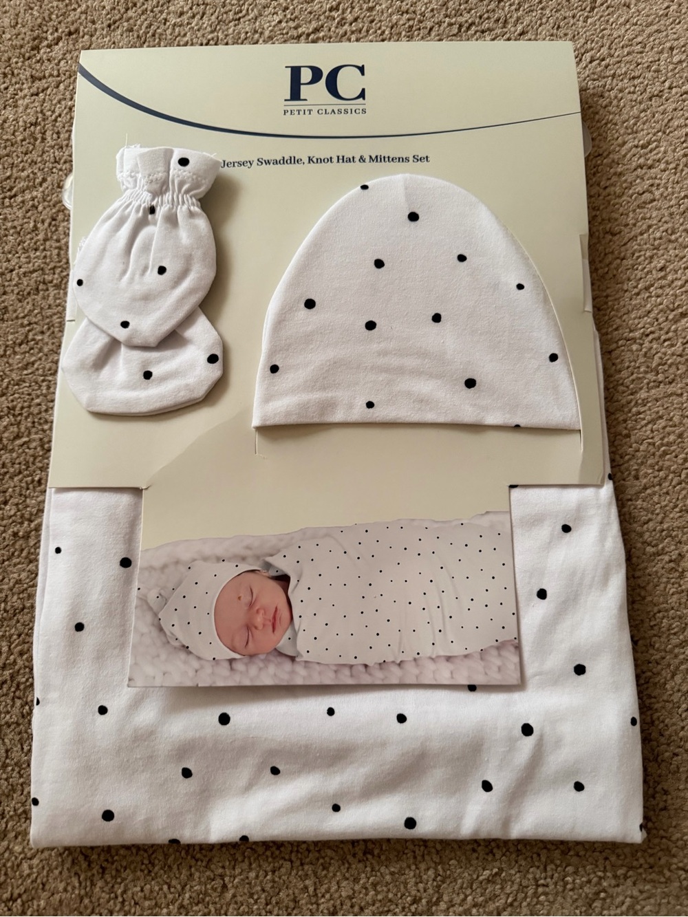 White Polka Dot Baby Knot Hat - Black Dot